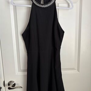 One Clothing Black Backless Dress with Pearl Accent